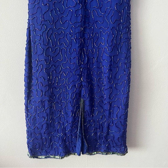 Vintage 80's Laurence Kazar New York Silk Sequin Beaded Dress Large - Picture 13 of 14